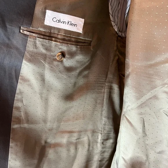 Calvin Klein Men Size 48R Suit Jacket Taupe 100% Wool Dry Clean Contemporary NWT - Picture 7 of 16
